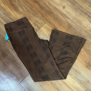 Maurices luxe Brown and Black Plaid pull on flare leg pants size large short